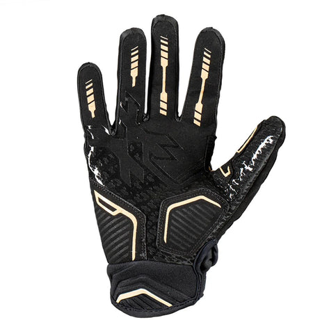 Palm side of a black and tan paintball or airsoft HK Army Hardline Armored Full Finger Gloves Tactical gloves shown against a plain white background.