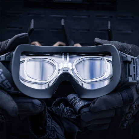 BSX Tango Airsoft Thermal Goggle with Multiple Lens shown with prescription glasses lens insert installed.