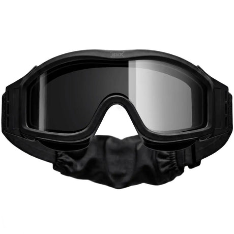 Front of BSX Tango Airsoft Thermal Goggle with Multiple Lens shown with smoke lens installed on a white background.