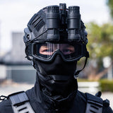 BSX Tango Airsoft Thermal Goggle with Multiple Lens shown with clear lens installed on a person dressed in black tactical attire.