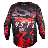 Back side Red, black, white and grey HK Army HSTL Lava long sleeve Jersey on a white background