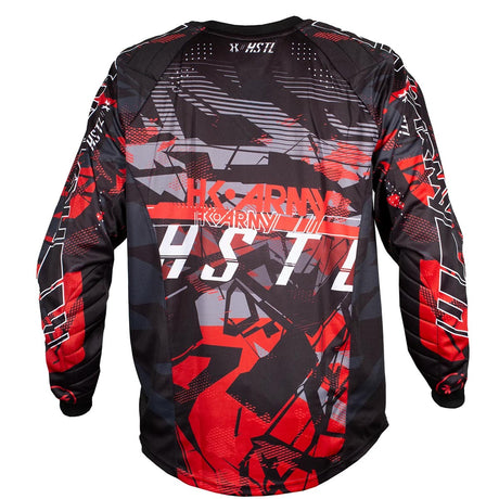 Back side Red, black, white and grey HK Army HSTL Lava long sleeve Jersey on a white background