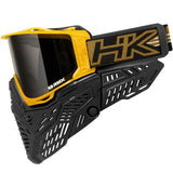 Side of HK Army RMX Thermal Paintball Goggles Black yellow Gold with smoke lens on a white background