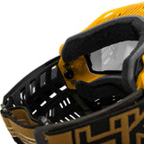 Interior view lens latch HK Army RMX Thermal Paintball Goggles Black yellow Gold with smoke lens on a white background