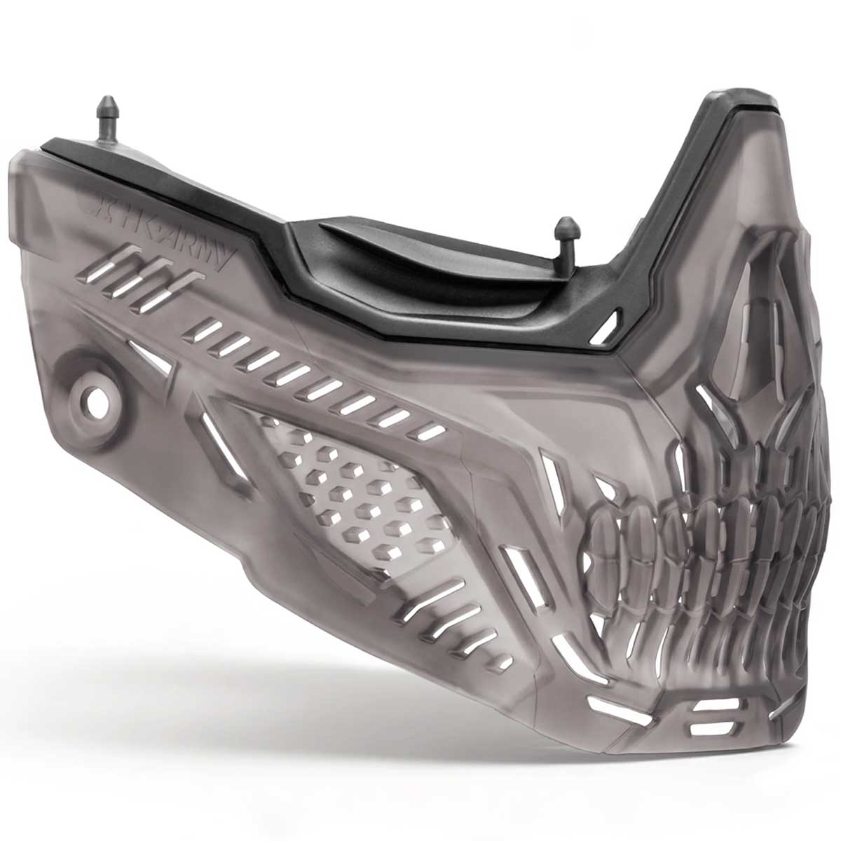 Front angle of HK Army RMX Lower Terror Ghost Series Goggle Skirt Smoke on a white background