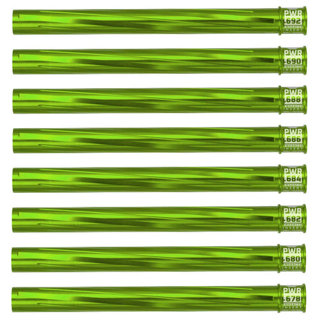 Eight HK Army Vector PWR Barrel Inserts lime green on a white background