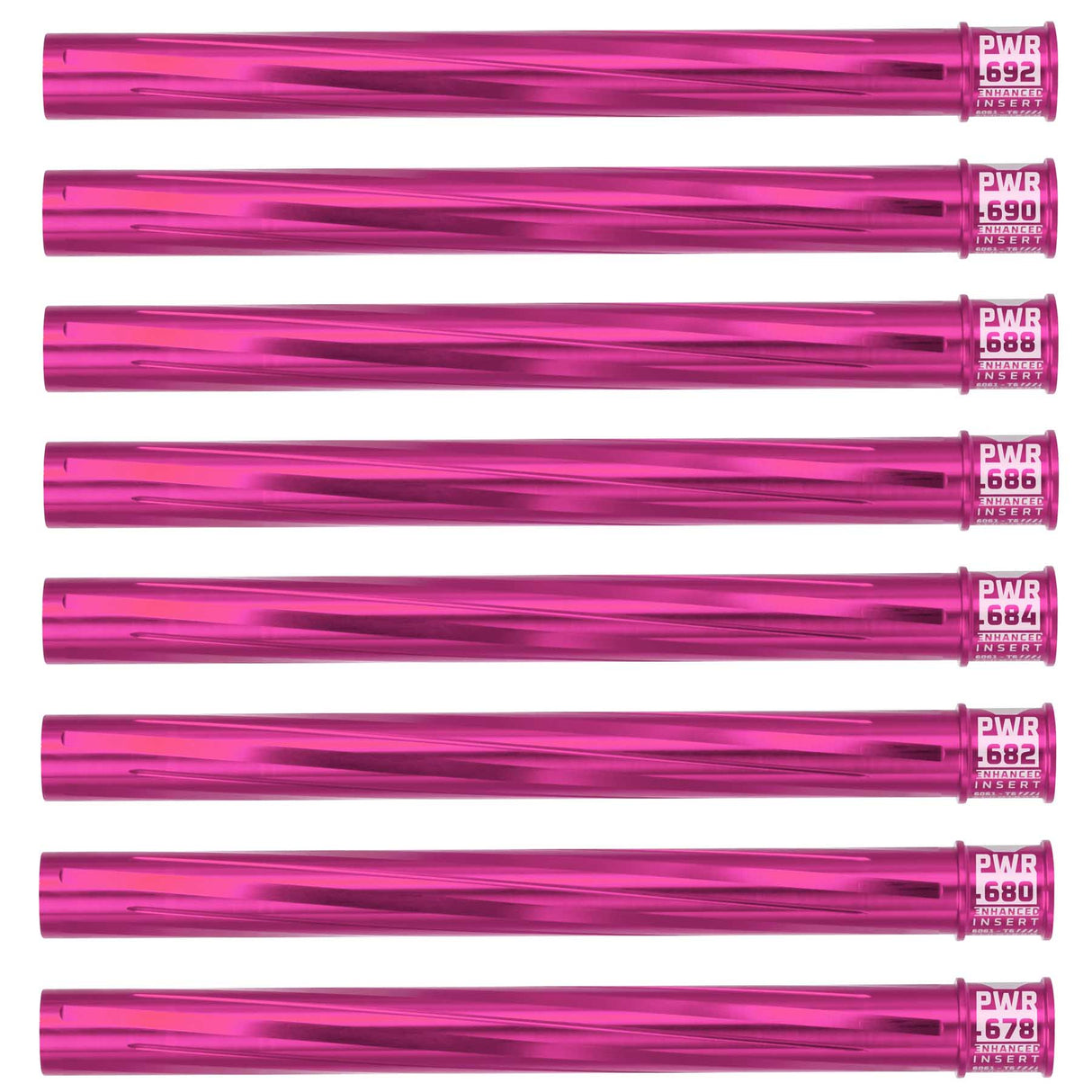 Eight HK Army Vector PWR Barrel Inserts pink on a white background