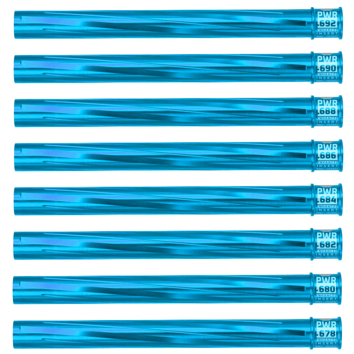 Eight HK Army Vector PWR Barrel Inserts blue turquoise on a white background