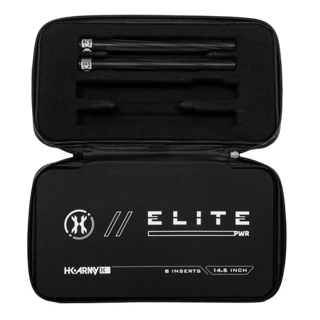 Two black HK Army Vector PWR Barrel Inserts for paintball in a case on a white background