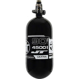 Alternate tank view of JT Ultra Lite Carbon Fiber Air Tank 90ci 4500psi Black/White w FLO Pro Reg