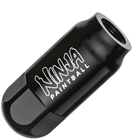 A black anodized aluminum Ninja Pocket Bottle 4500psi Reg Tester with white 'NINJA PAINTBALL' branding, shown on a plain white background.