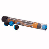 A tube of Core brand inert powder rounds with several blue and black round inserts displayed in front on a plain white background.