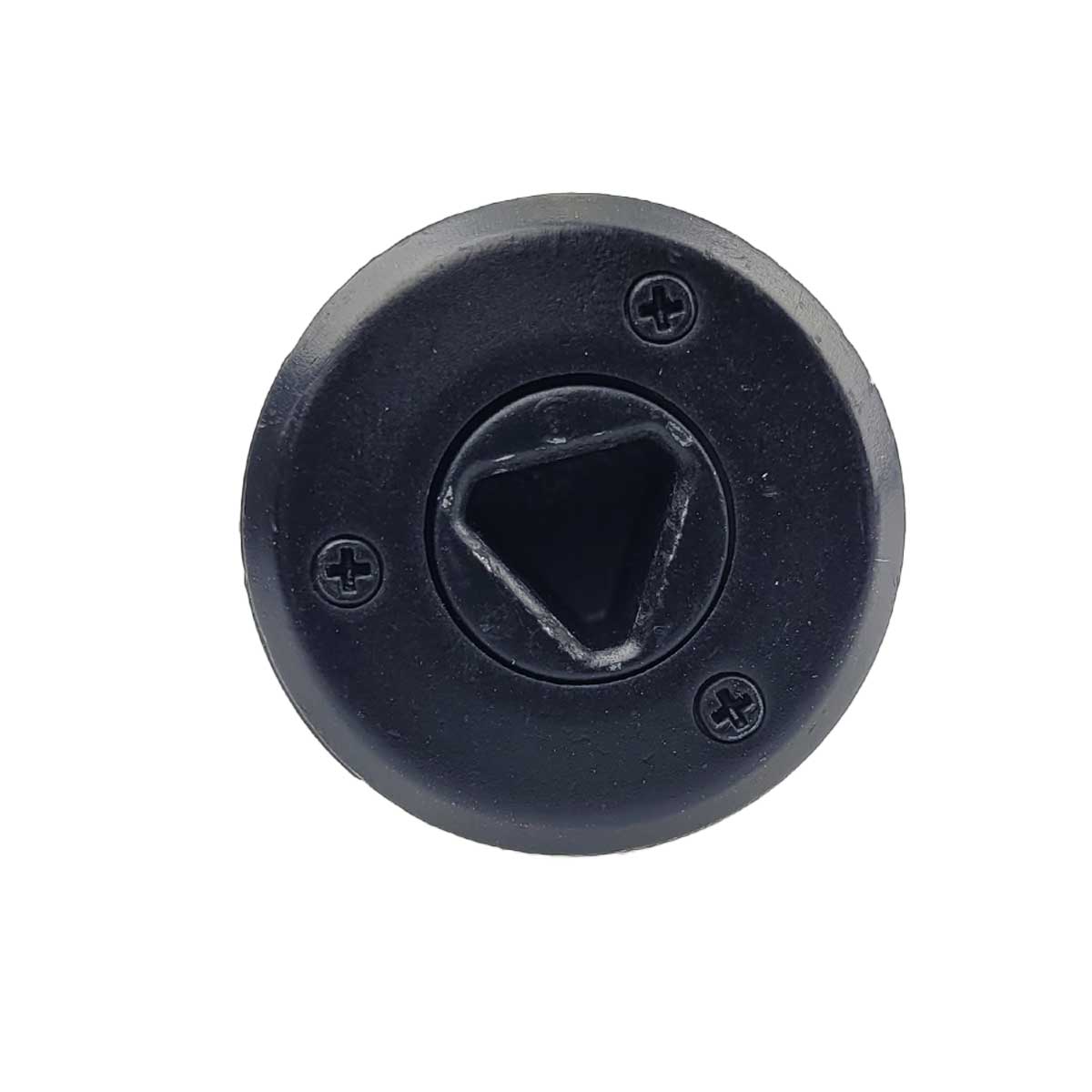 Top view black metal threaded Replacement CO2 Cap for P2P Secure 68P and T4E Impax P68 on a white background.