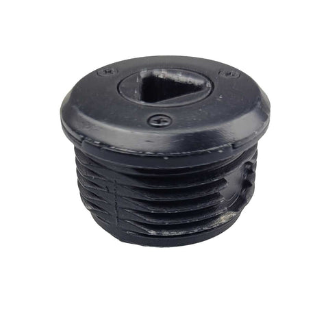 Upright view black metal threaded Replacement CO2 Cap for P2P Secure 68P and T4E Impax P68 on a white background.