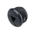Side view black metal threaded Replacement CO2 Cap for P2P Secure 68P and T4E Impax P68 on a white background.