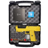 Salt Supply S1 Pepperball Pistol yellow in a foam lined case with hard rubber rounds, co2 cartridges and a tube of pepper projectiles on a white background