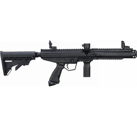 Right profile Tippmann Stormer Tactical beginner mechanical Paintball Marker Black on a white background
