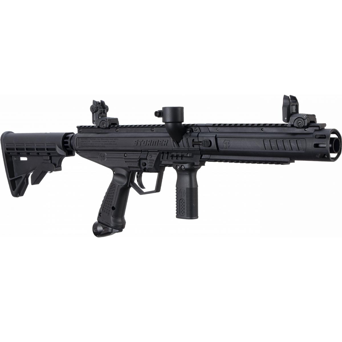 Right angle Tippmann Stormer Tactical beginner mechanical Paintball Marker Black on a white background