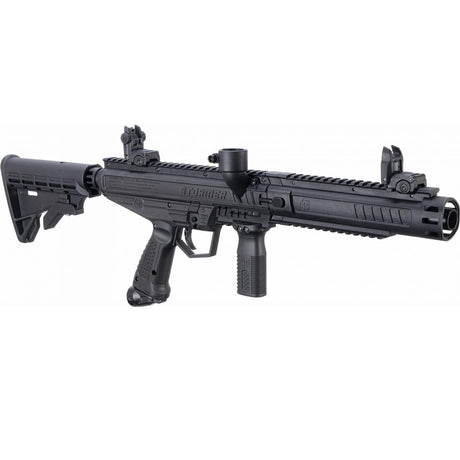 Right angle with rails Tippmann Stormer Tactical beginner mechanical Paintball Marker Black on a white background