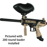 Left side angle Tippman Cronus Basic beginner mechanical paintball marker with a gravity loader hopper on a white background