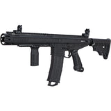 Left front angle Tippmann Stormer Elite Dual Feed Paintball Marker Black on a white background with 20 round magazine