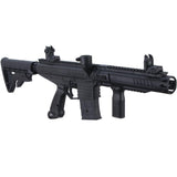 Right front angle Tippmann Stormer Elite Dual Feed Paintball Marker Black on a white background