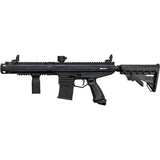 Right side Tippmann Stormer Elite Dual Feed Paintball Marker Black on a white background with short magazine