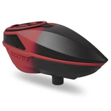 Black and red electronic paintball hopper Virtue Spire V 5 Loader Red Black Fade featuring speed feed installed shown on a white background