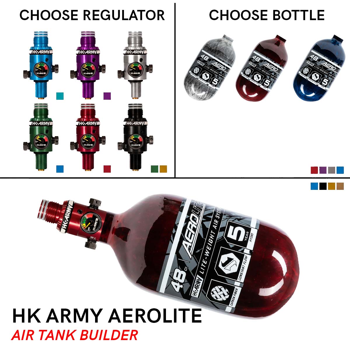 HK Army AeroLite Carbon Fiber Air Tank Custom Builder choose regulator and tank