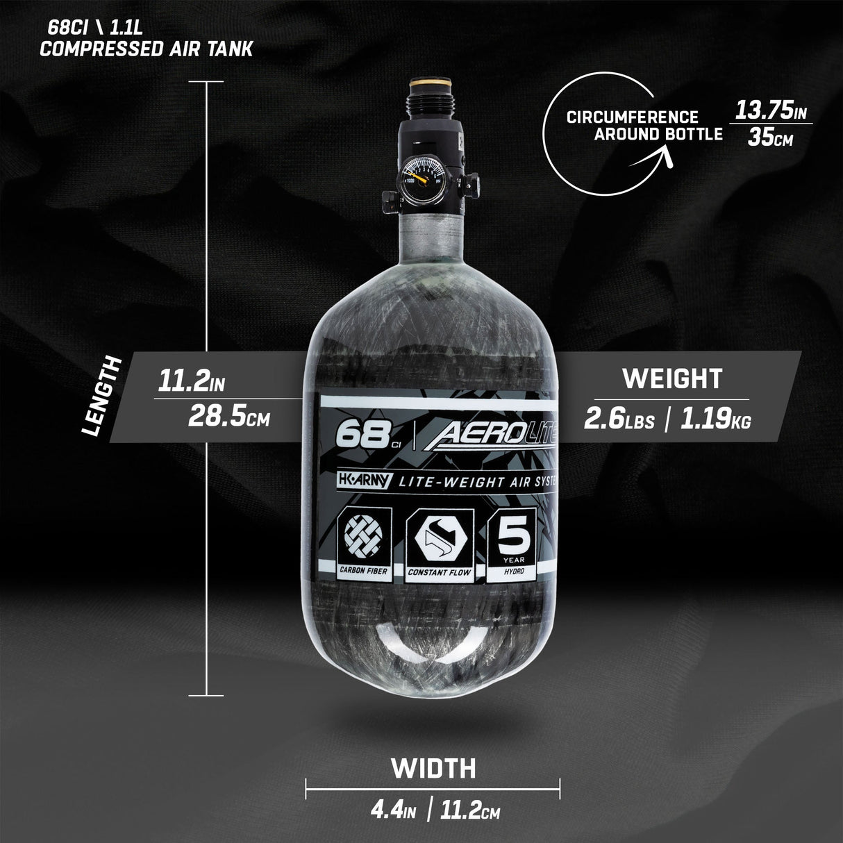 AeroLite Carbon Fiber Tank - 68ci / 4500psi  - Clear