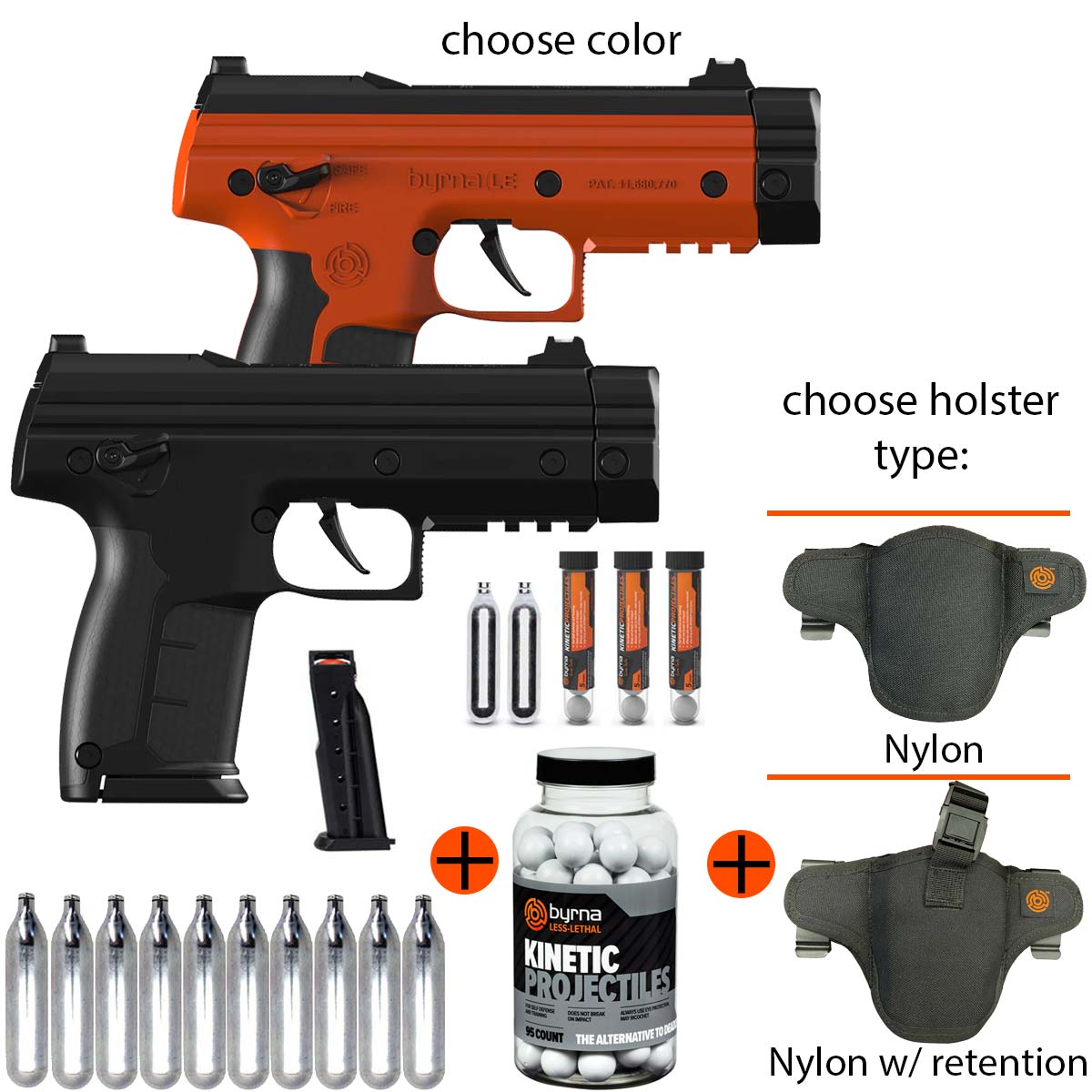 Byrna LE Less Lethal Bundle with extra Kinetic rounds, co2, and a holster