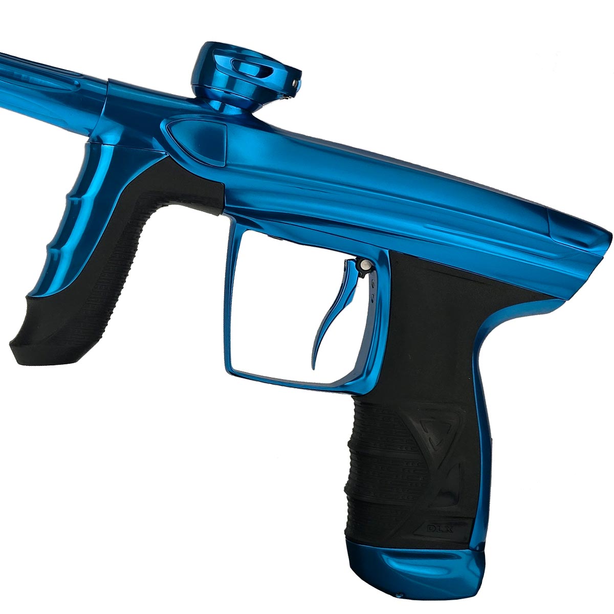DLX Luxe Aire paintball marker Blue Polished up close