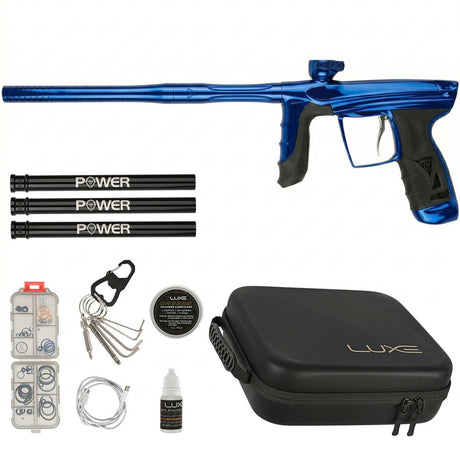 DLX Luxe Aire Paintball Gun in blue polished with case and all accessories