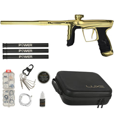 DLX Luxe Aire Paintball Marker in gold polish with case and accessories
