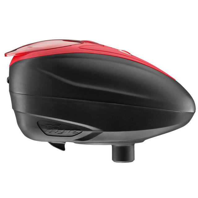 Black and red dye ltr paintball loader hopper on a white background