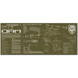 Green Dye DAM Tech Mat work surface diagraming marker specs on a white background