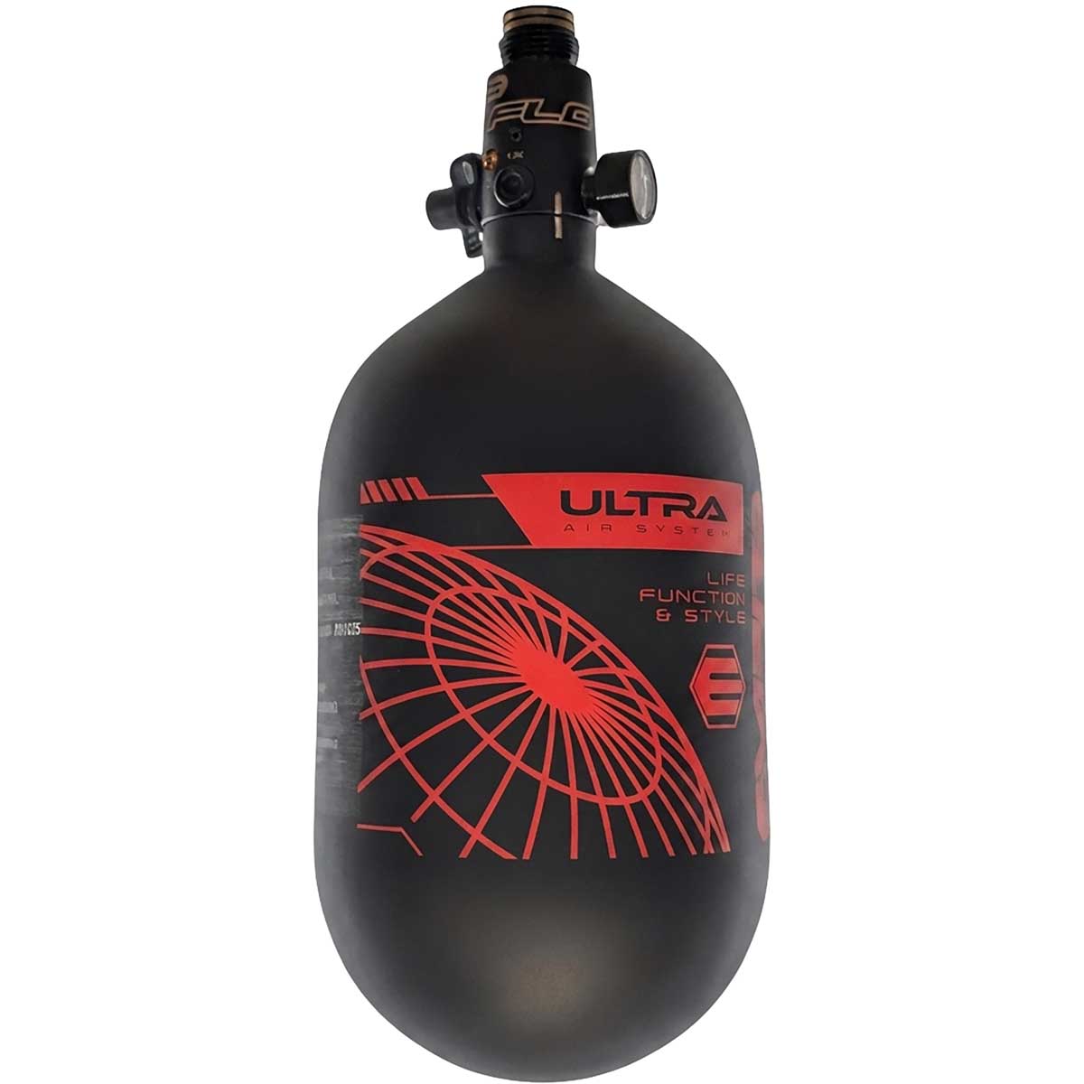 Alternate view Empire Ultra Lite Carbon Fiber Air Tank 68ci 4500psi Black/Red w FLO Pro Reg