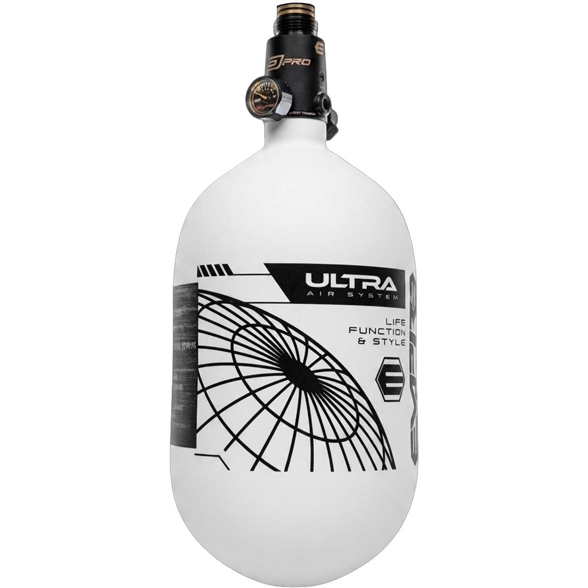 Empire Ultra Lite Carbon Fiber Air Tank 68ci 4500psi White/Black w FLO Pro Reg