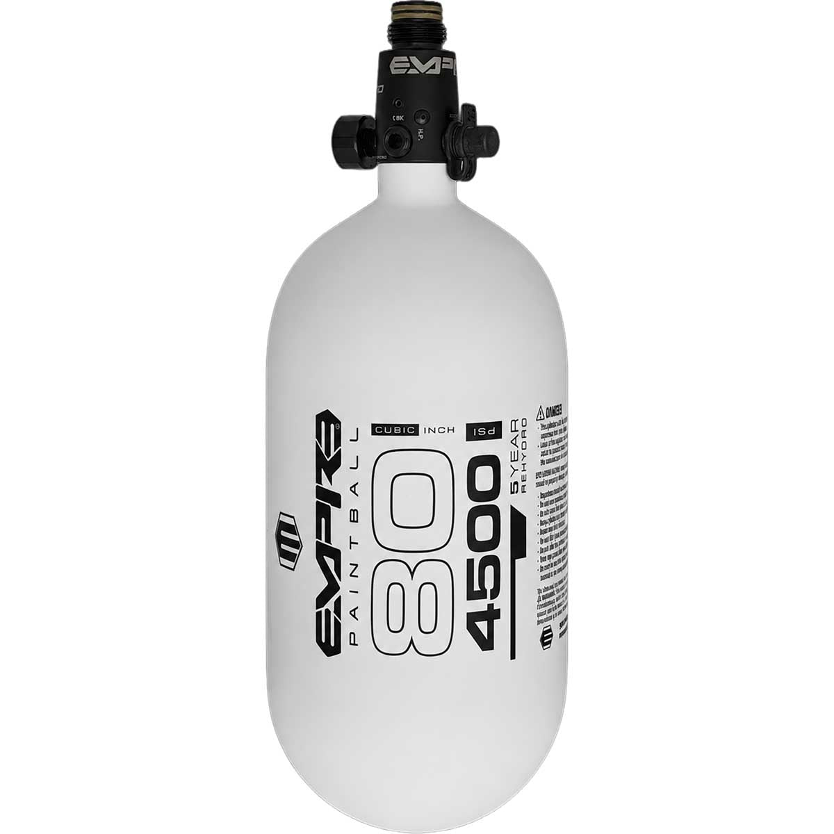 Alternate tank view Empire Ultra Lite Carbon Fiber Air Tank 80ci 4500psi White/Black w FLO Pro Reg