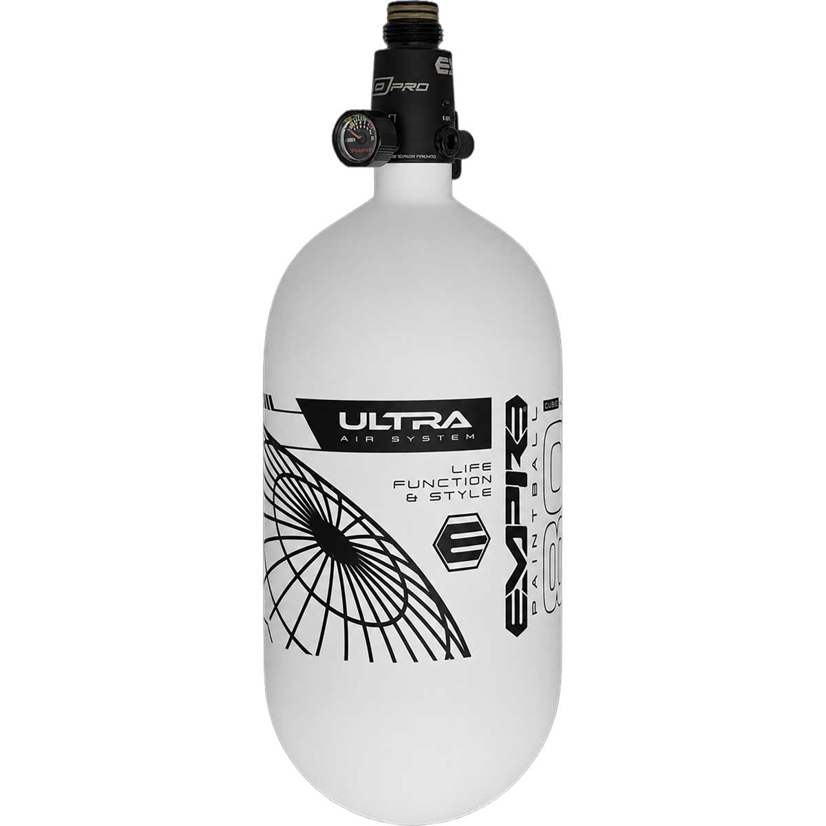 Empire Ultra Lite Carbon Fiber Air Tank 80ci 4500psi White/Black w FLO Pro Reg