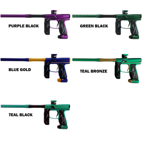 Assortment of Empire Axe 2.0 paintball markers on a white background