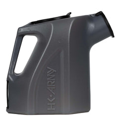 Side view Dark Smoke black plastic HK Army Reload Paintball Hauler Caddy for loading paintballs into pods and hoppers.