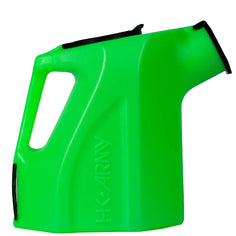 Side view lime green plastic HK Army Reload Paintball Hauler Caddy for loading paintballs into pods and hoppers.