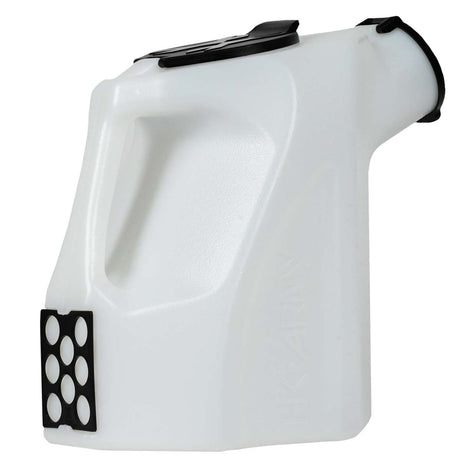 Rear view White Clear plastic HK Army Reload Paintball Hauler Caddy for loading paintballs into pods and hoppers.