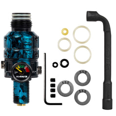 HK Army Turbine Pro Air Tank Regulator in marble blue with spare parts and tool