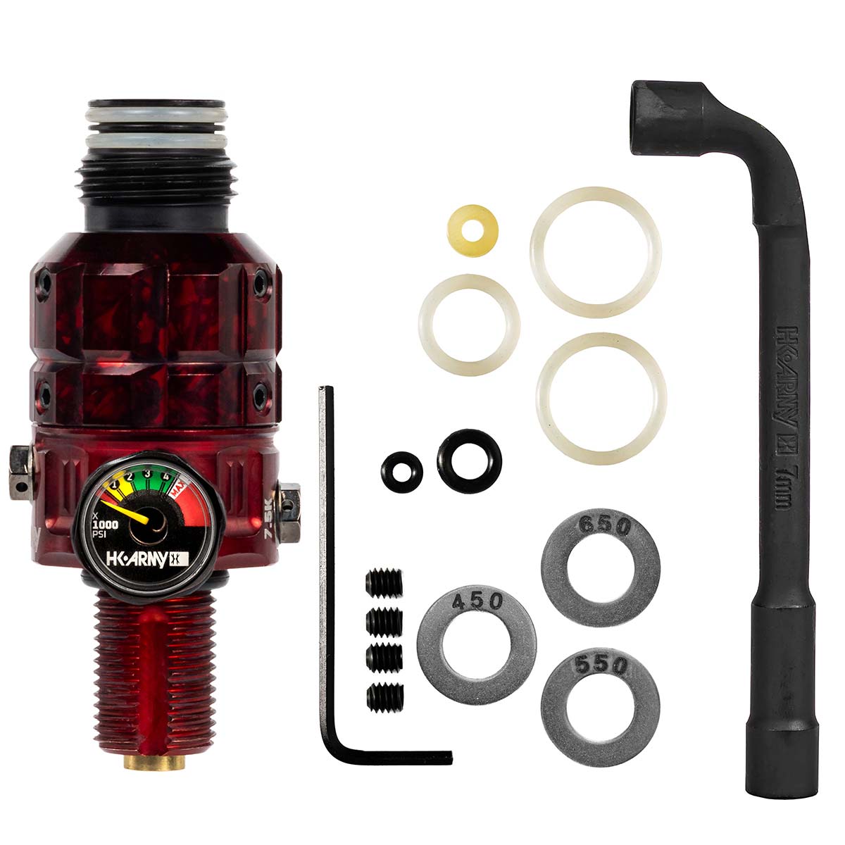HK Army Turbine Pro Air Tank Regulator red marble color with spare parts and tool