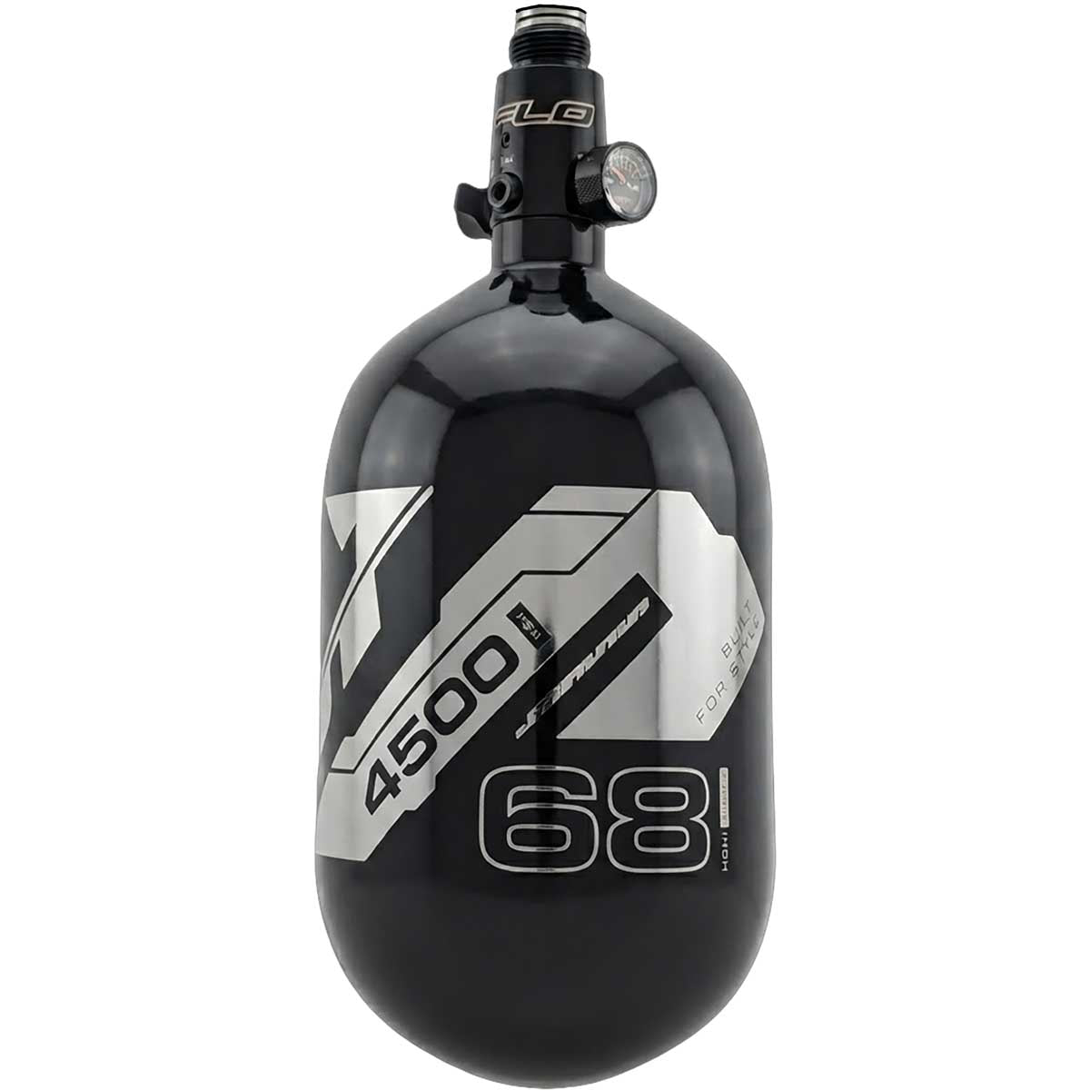 Alternate view of the JT Ultra Lite Carbon Fiber Air Tank 68ci 4500psi Black/Chrome w FLO Pro Reg